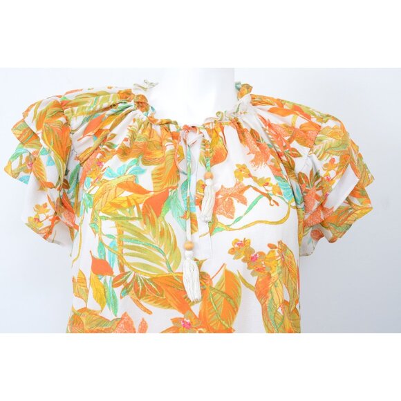 Rose & Olive Plus Size 1X Floral Feminine Flutter Sleeve Ruffle Neck Blouse Top - Picture 4 of 10